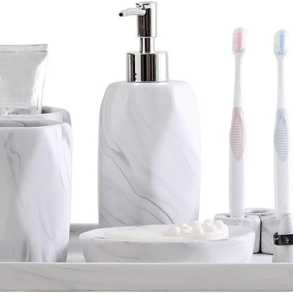 

Nordic Marble Bathroom Accessory Set: 6-Piece Toiletries Collection for Vanity Decor