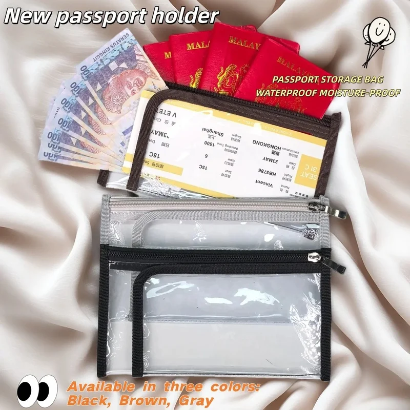 Black Leather Trim Clear PVC Cosmetic Bag - Waterproof Travel Toiletry & Passport Organizer, Stadium Approved Ins Clutch