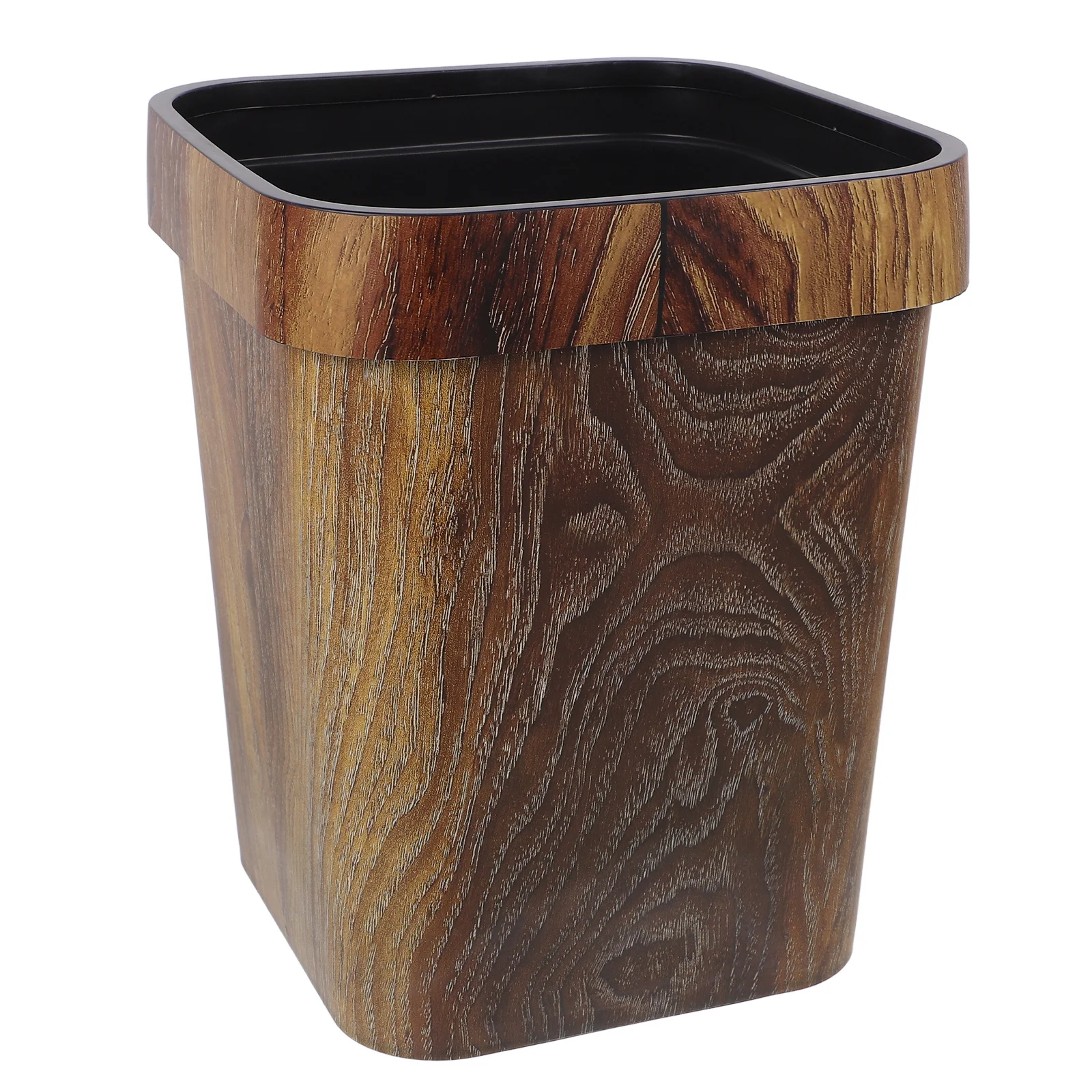 

12L Square Waste Bin Wooden Pattern Finish Rustic Style Trash Can for Office Bedroom Vanity Space Saving Corner Garbage Can