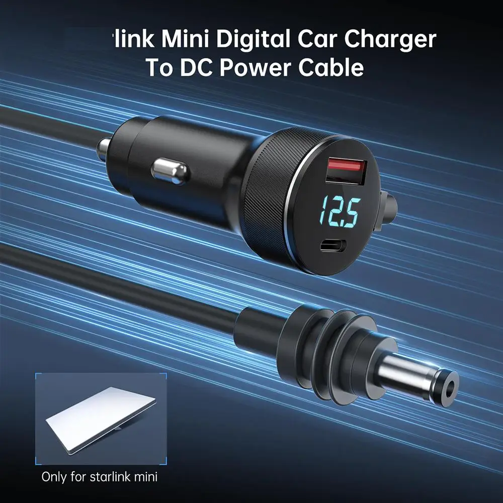 3M DC Power Cable For Starlink Mini PD65W Fast Charge Power Cord with LED Voltmeter Digital Display Type-C USB A Port 3 in 1