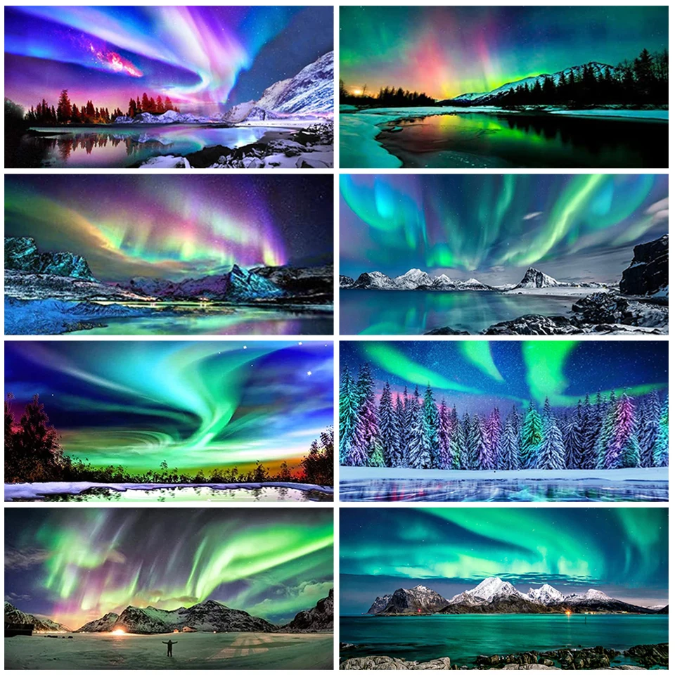 Diamond Art Aurora Borealis 5D Diamond Painting Winter Landscape Full Drill Mosaic Large Size DIY Cross Stitch Embrodery Kits