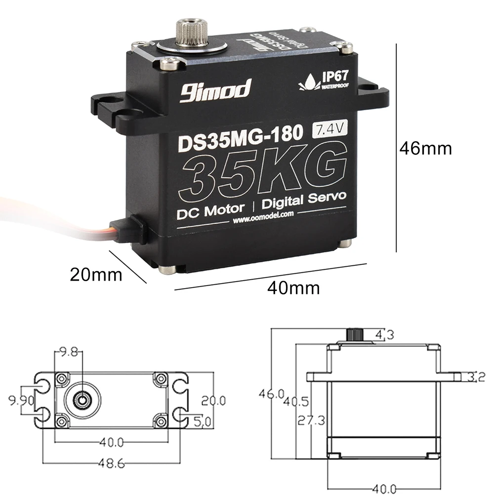9imod DS35MG 35 kg wasserdichtes Servo 180 ° /270 ° Vollaluminiumgehäuse, Edelstahlgetriebe mit hohem Drehmoment für 1/8 1/10 RC Car – Detail 12