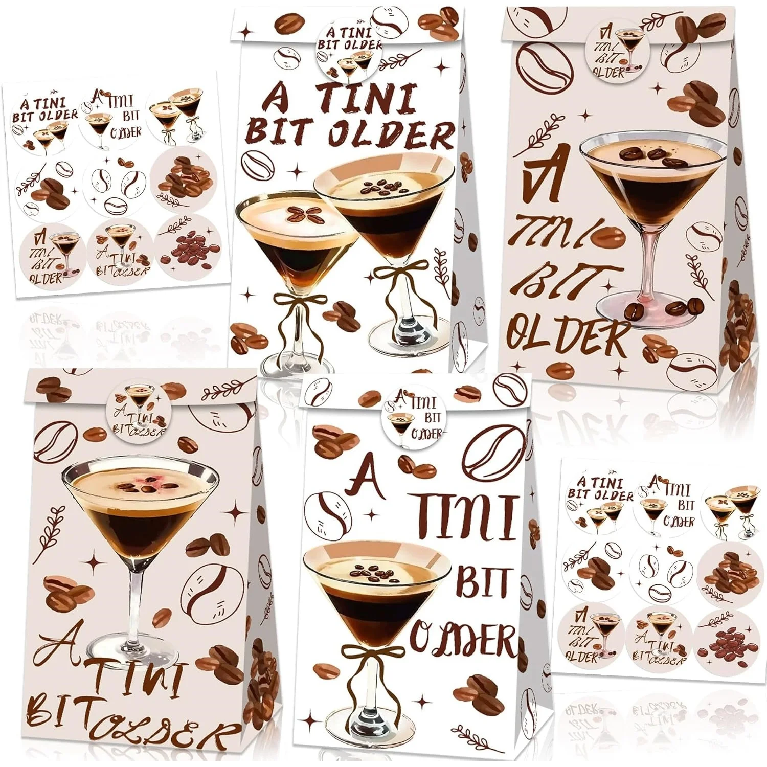 LaVenty 12-teilige Espresso-Martini-Partygeschenktüten, Leckerli-Süßigkeiten-Goodies-Taschen, winziges Bit, ältere Party-Dekoration, Espresso-Martini-Geburtstag