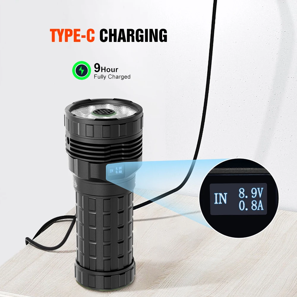 EDC-Lampe de poche LED 46950, batterie externe USB C, charge, décharge, autodéfense, torche avec ventilateur, éclairage extérieur très injuste,