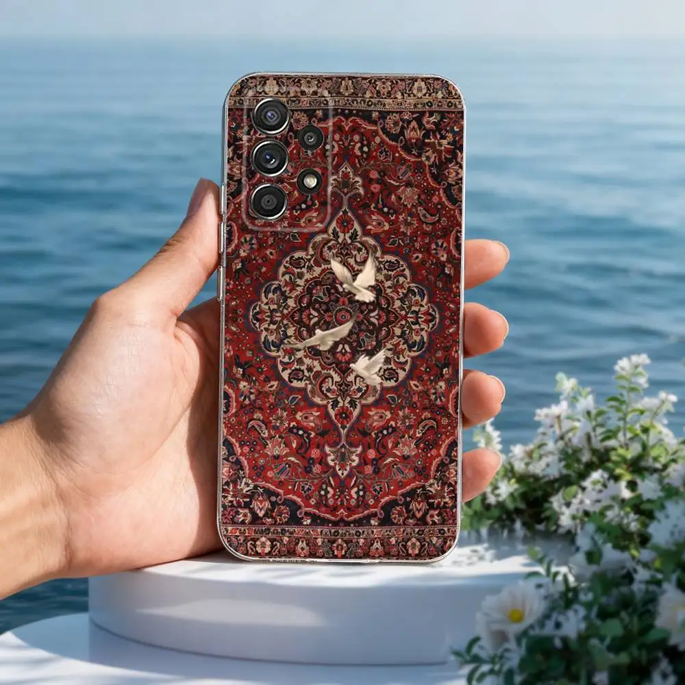 حافظة هاتف على شكل زهور السجاد العربي الفارسي لهاتف سامسونج A51,71,30,S21,10,20,Ultra,FE,Lite,S22,23,9,PIus,شفاف,سيليكون #3