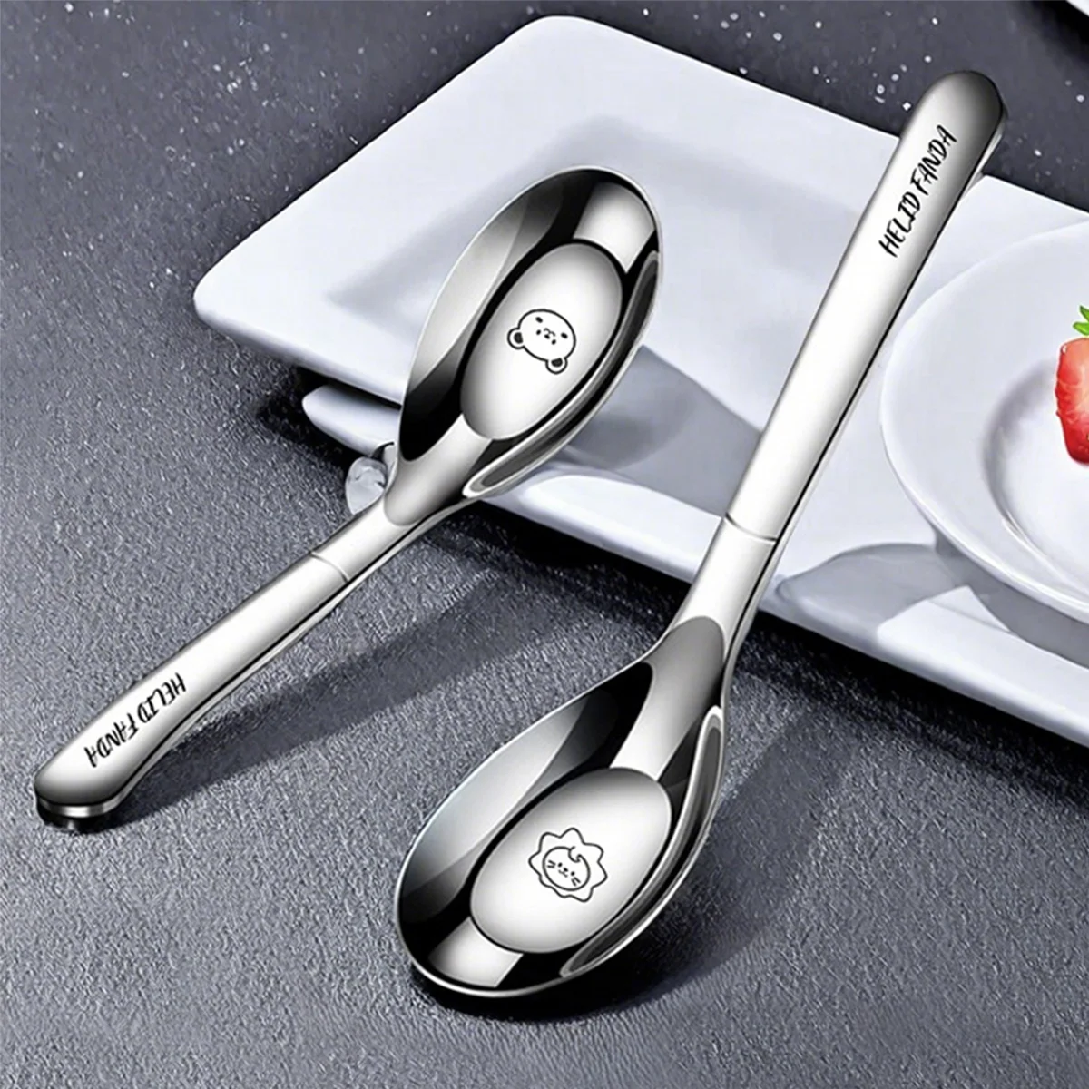 

2Pcs Reusable Soup Spoon Thickened Durable Long Handle Spoon For Kids 316 Stainless Steel Cake Dessert Spoon Dishwasher Safe