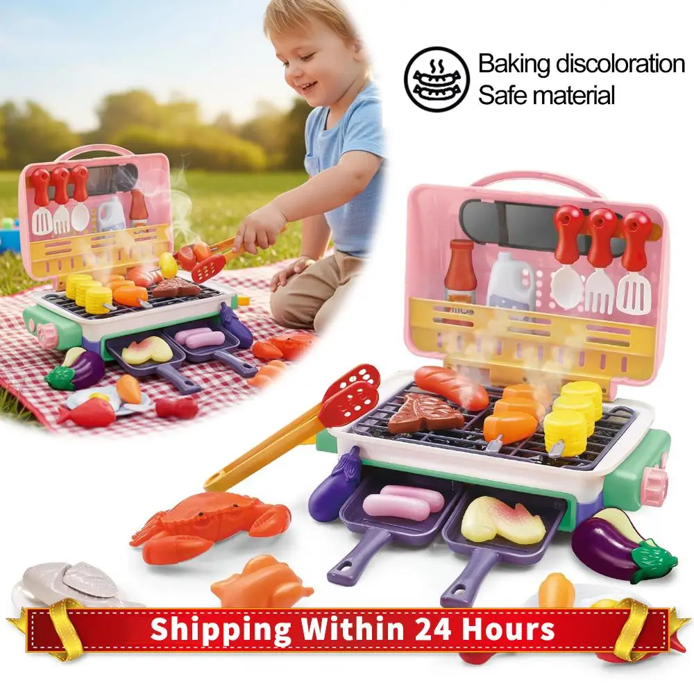 

Kids BBQ Grill Playset with Smoke Light Sound & Color-Changing Food Barbecue Toy Indoor Outdoor Cooking Toy for Toddlers 3-5