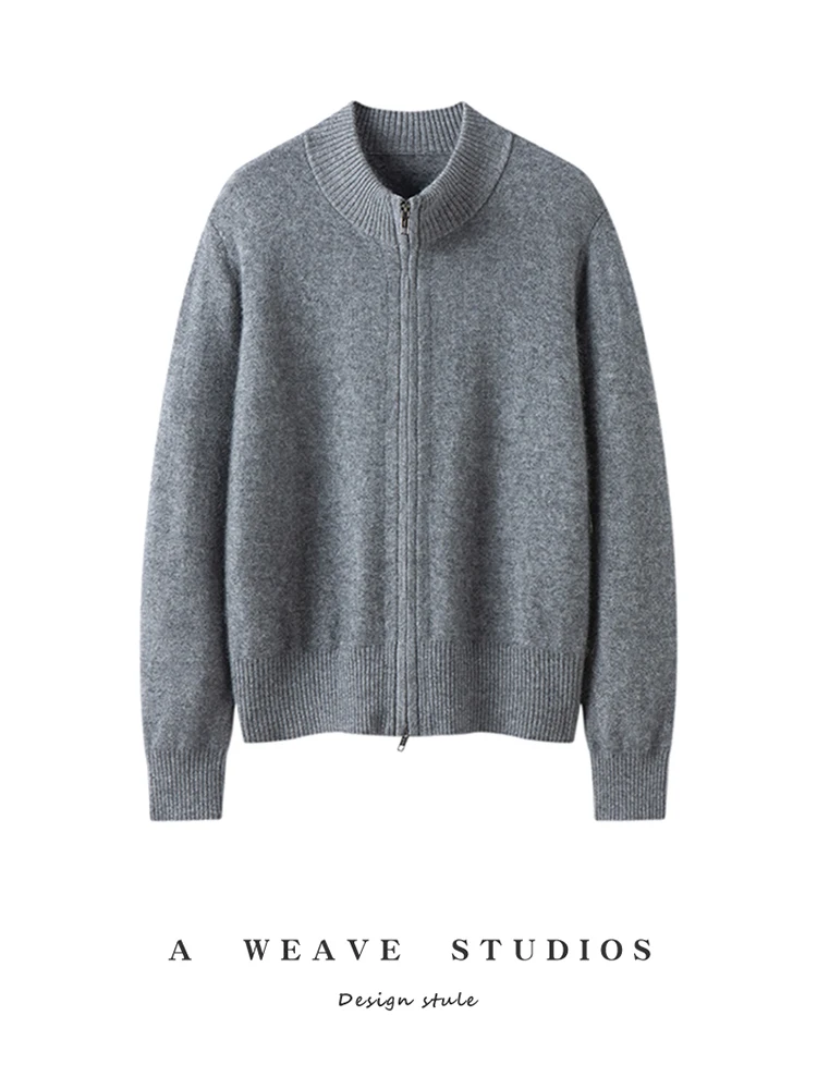 

ADDONEE Women's 100% Cashmere Sweater Mock Neck Zipper Cardigan Coat Autumn Winter Thick Casual Style Cashmere Knitwear Clothes