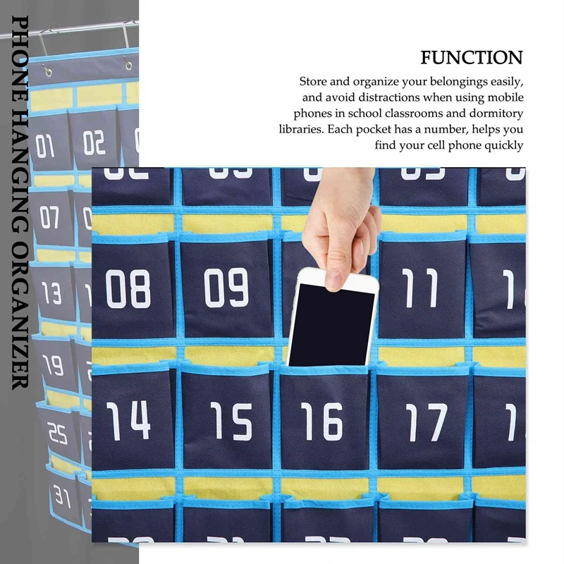 Pockets Chart Cell Phone Hanging Organizer Hanging Storage Bag For Classroom Calculator Mobile Phone Holders