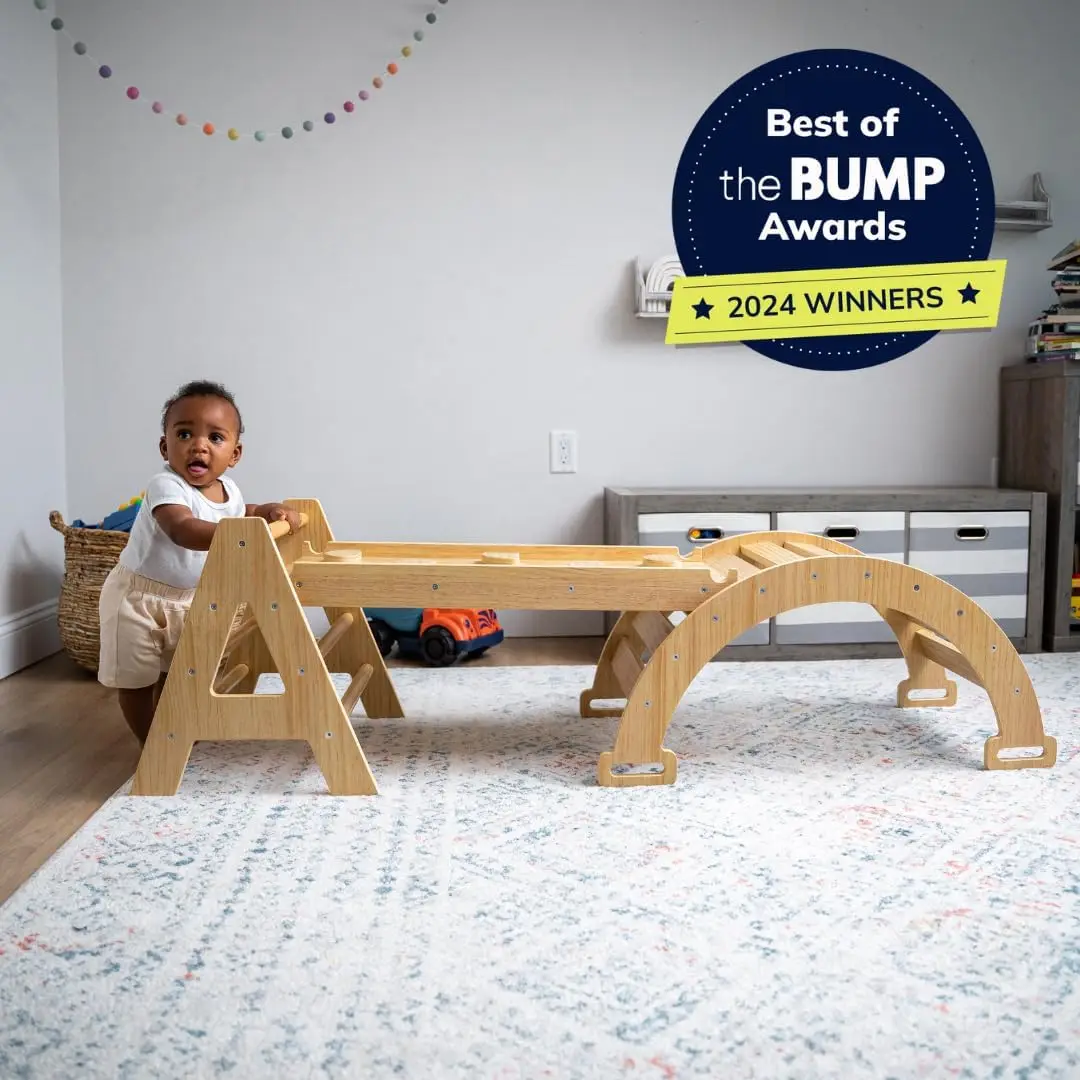 Ensemble d'escalade Montessori 5 en 1 en érable, salle de sport d'escalade pour bébé, échelle triangulaire pliable, rampe d'escalade, grimpeur d'arc, toboggan, Ro