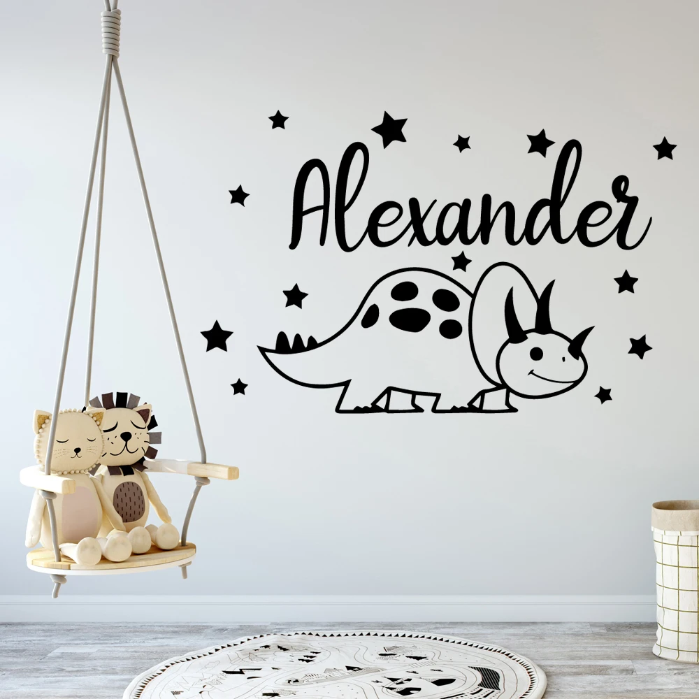 1 pc cool Climbing dinosaurs with star Personalized Name Wall Sticker Removable Wall Stickers Diy