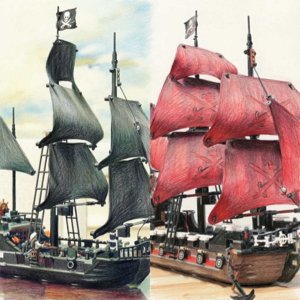 Image of Piraten der Karibik Black Pearl Queen Anne's Revenge Geisterboot Baustein-Modell 4184 4195 Set