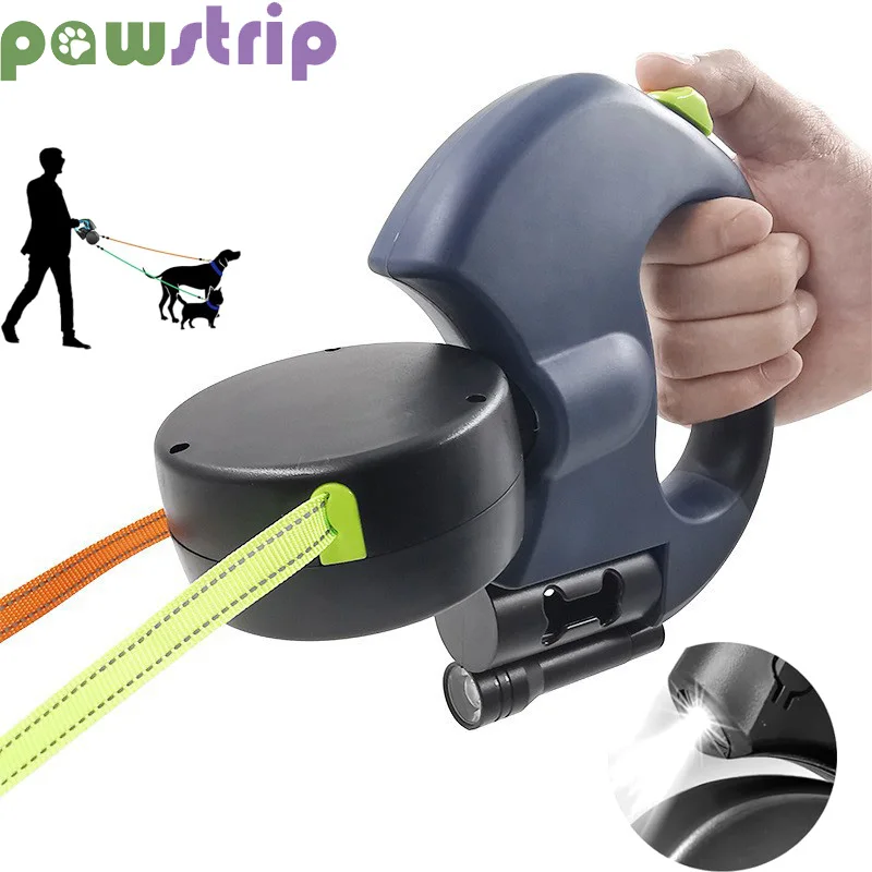 

Auto Retractable Dual Dog Leash 3M Reflective Dog Leash with Lights Flashlight Waste Bag Box Outdoor Walking Leash Pet Supplies