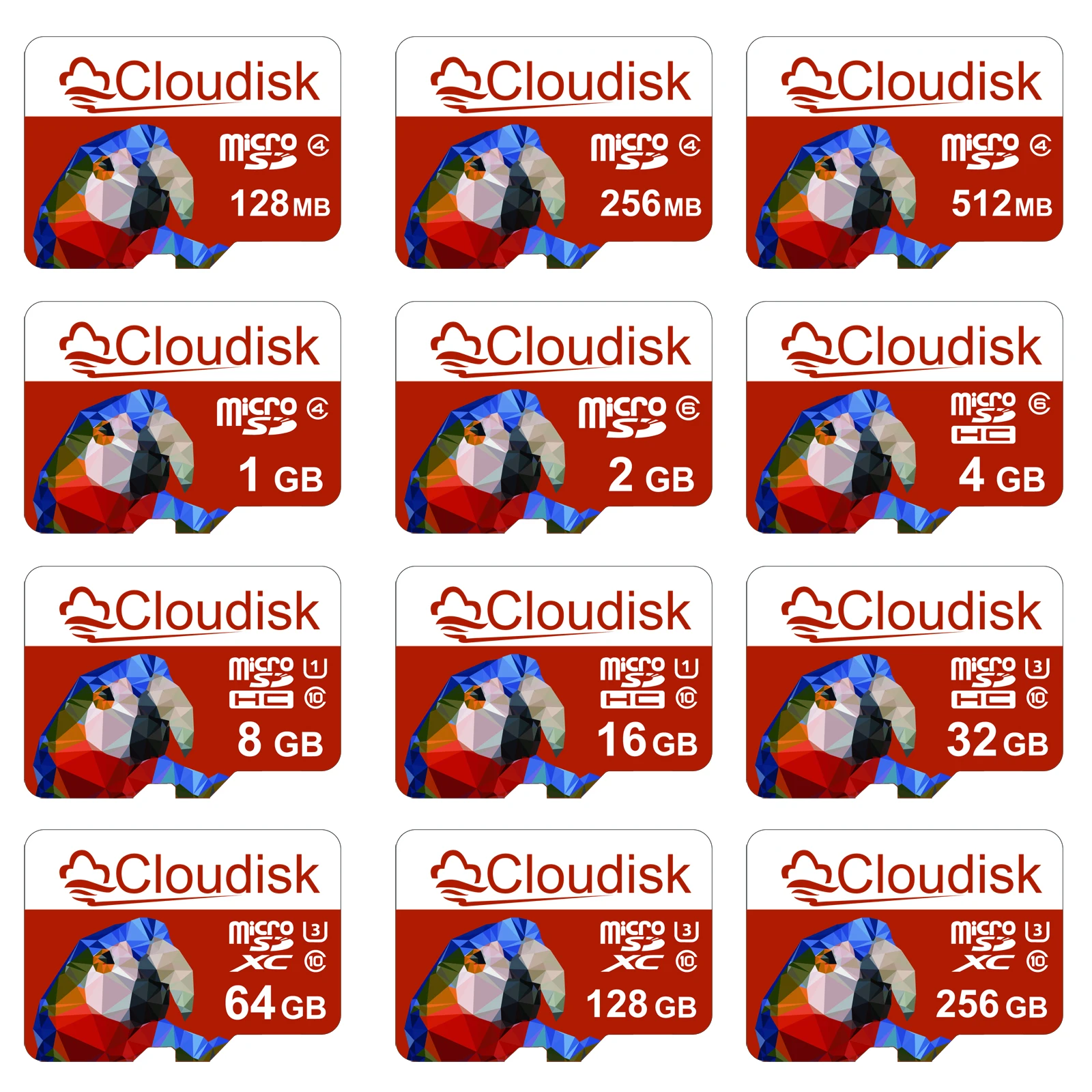 

Карта памяти Cloudisk 128 ГБ 256 ГБ U3 Parrot Motif TF Micro SD Card 64 ГБ 32 ГБ 16 ГБ 8 ГБ 4 ГБ 2 ГБ 1 ГБ C10 для телефона, планшета