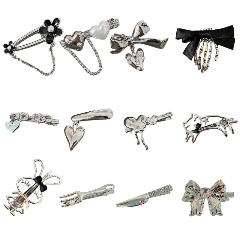 Heart Bangs Clip Hairpin Y2K Ornaments Headdress Hair Accessories Cool Silver Y2K-Style Silver Silver Hairpin