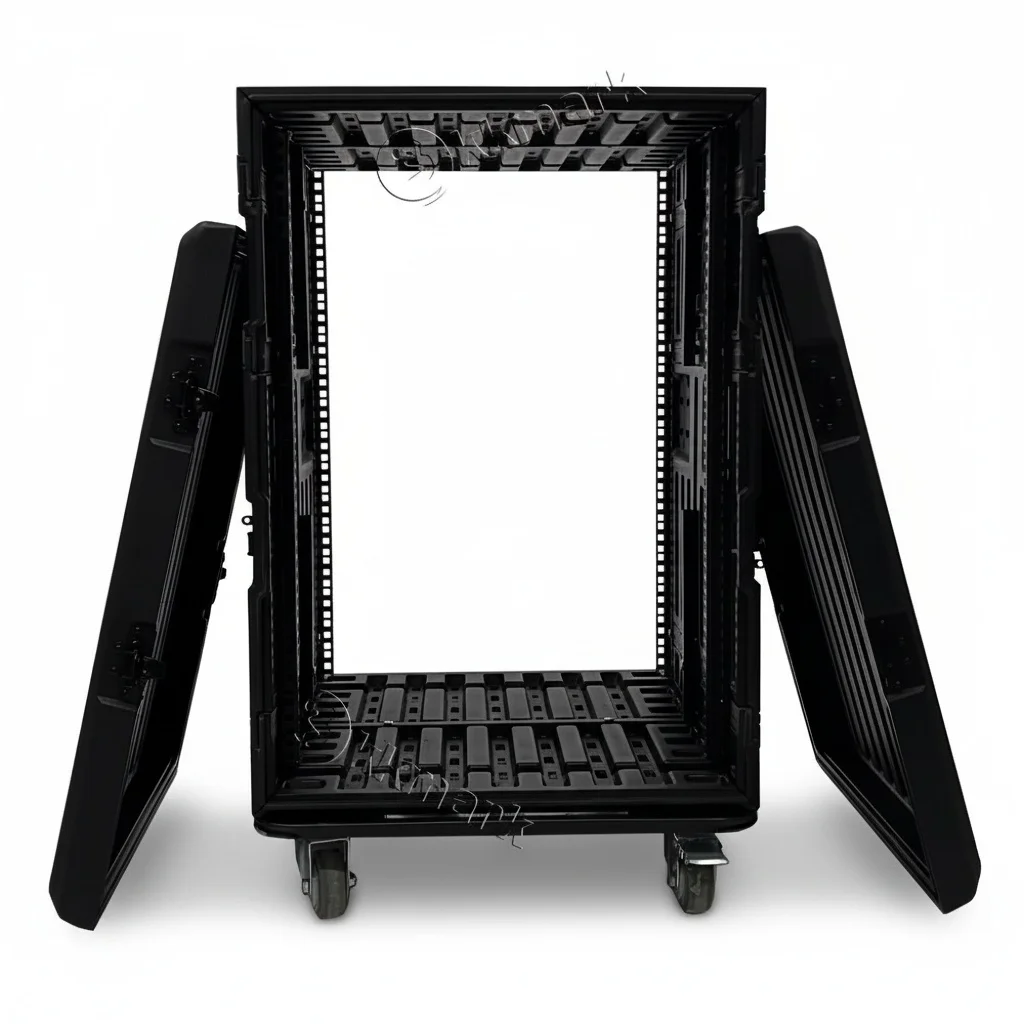 

Shock Mount Amplifier Rack, HDPE Flight Case 8U 12U 14U 16U, Heavy Duty Waterproof Case for Audio Systems, with Caster Board