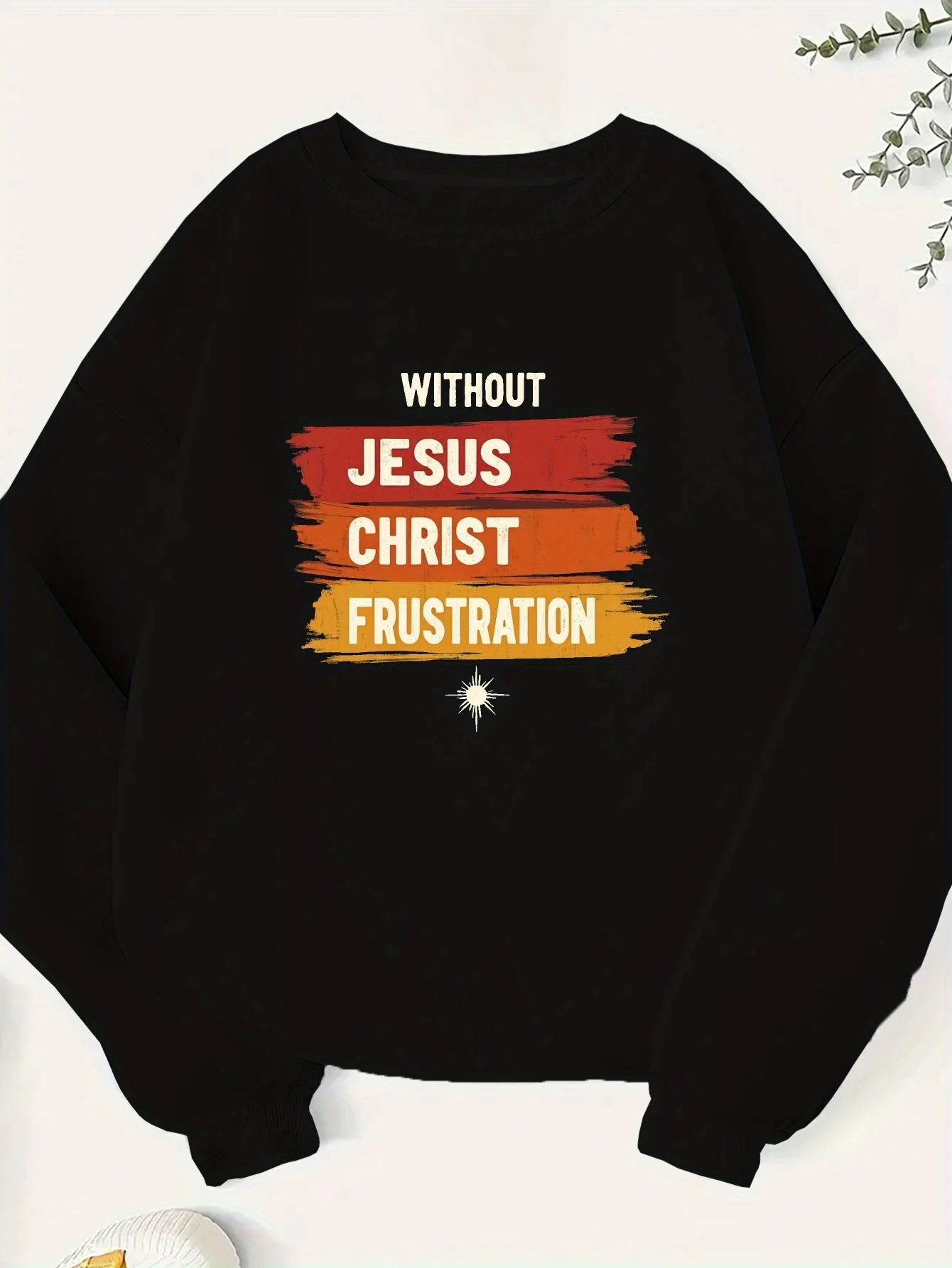 

Большие размеры, женская толстовка с круглым вырезом в полоску в стиле ретро с надписью «без Иисуса Христа» — черный геометрический узор