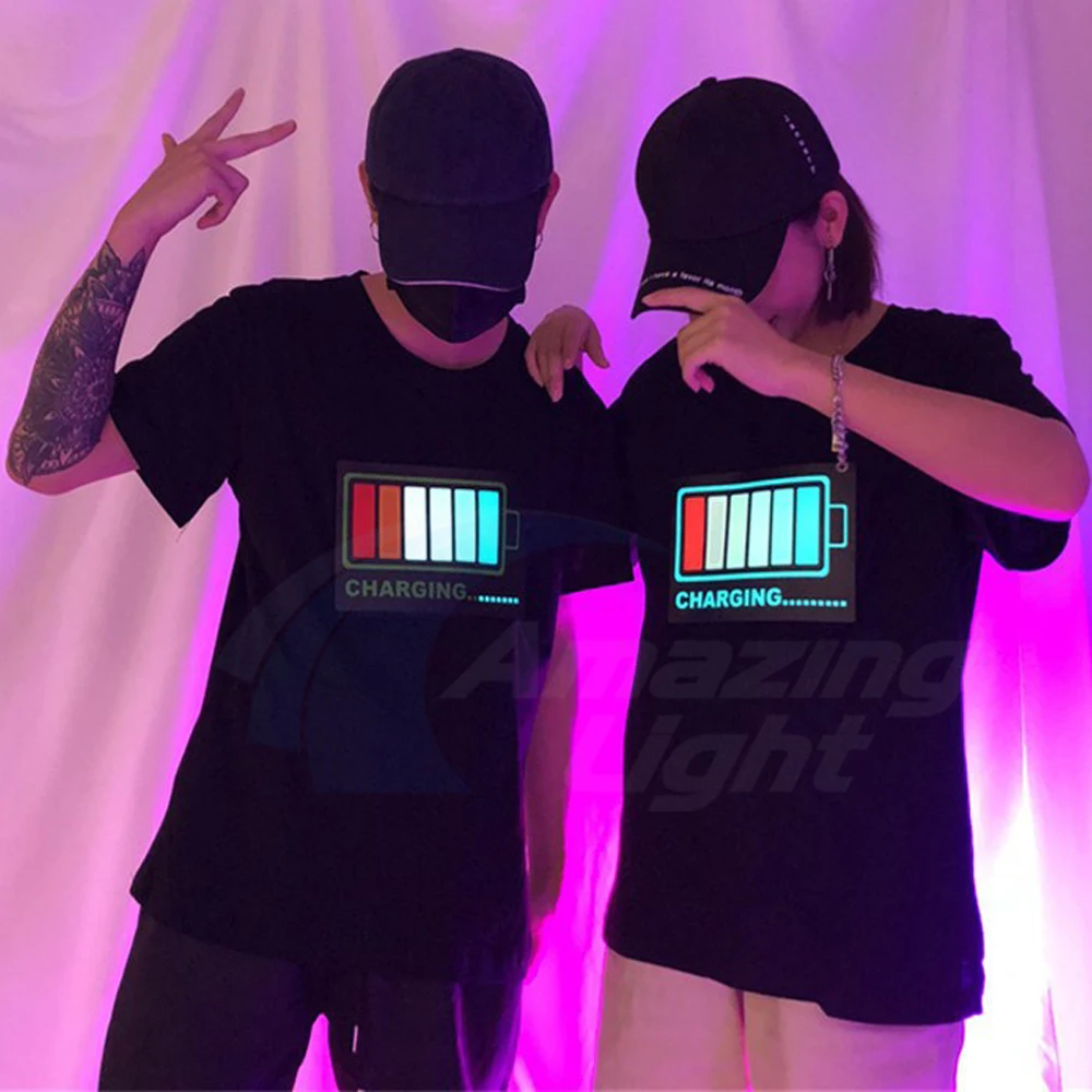 Hot Sale Sound Activated El T-qualizer Shirt Led T shirt El T-shirt  With 2pcs AA Battery Inverter Free Shipping