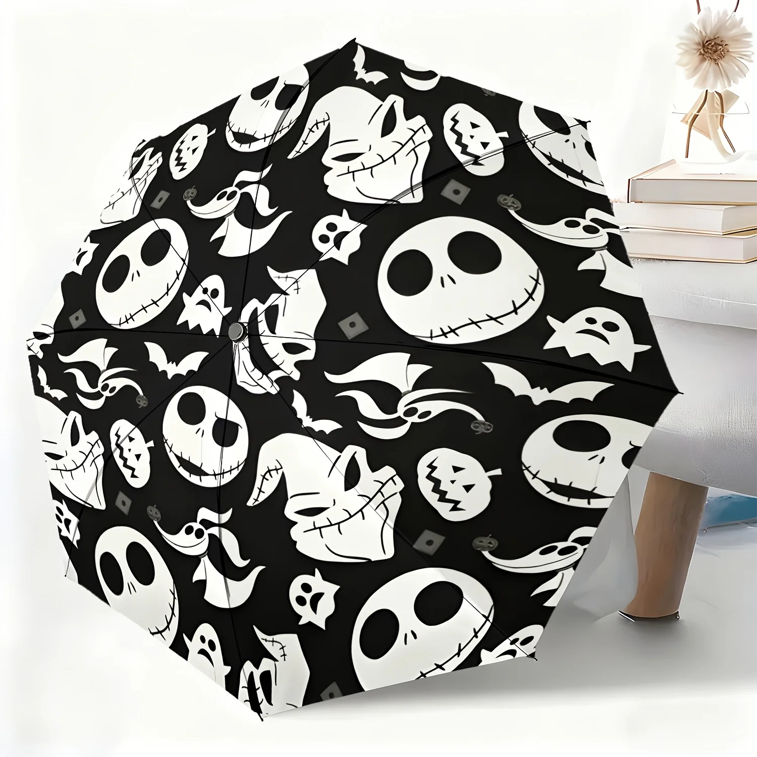 

Полностью автоматический зонт с дизайном Джека Скеллингтона, универсальный, подходит для всех случаев, как зонт от солнца, так и от дождя.