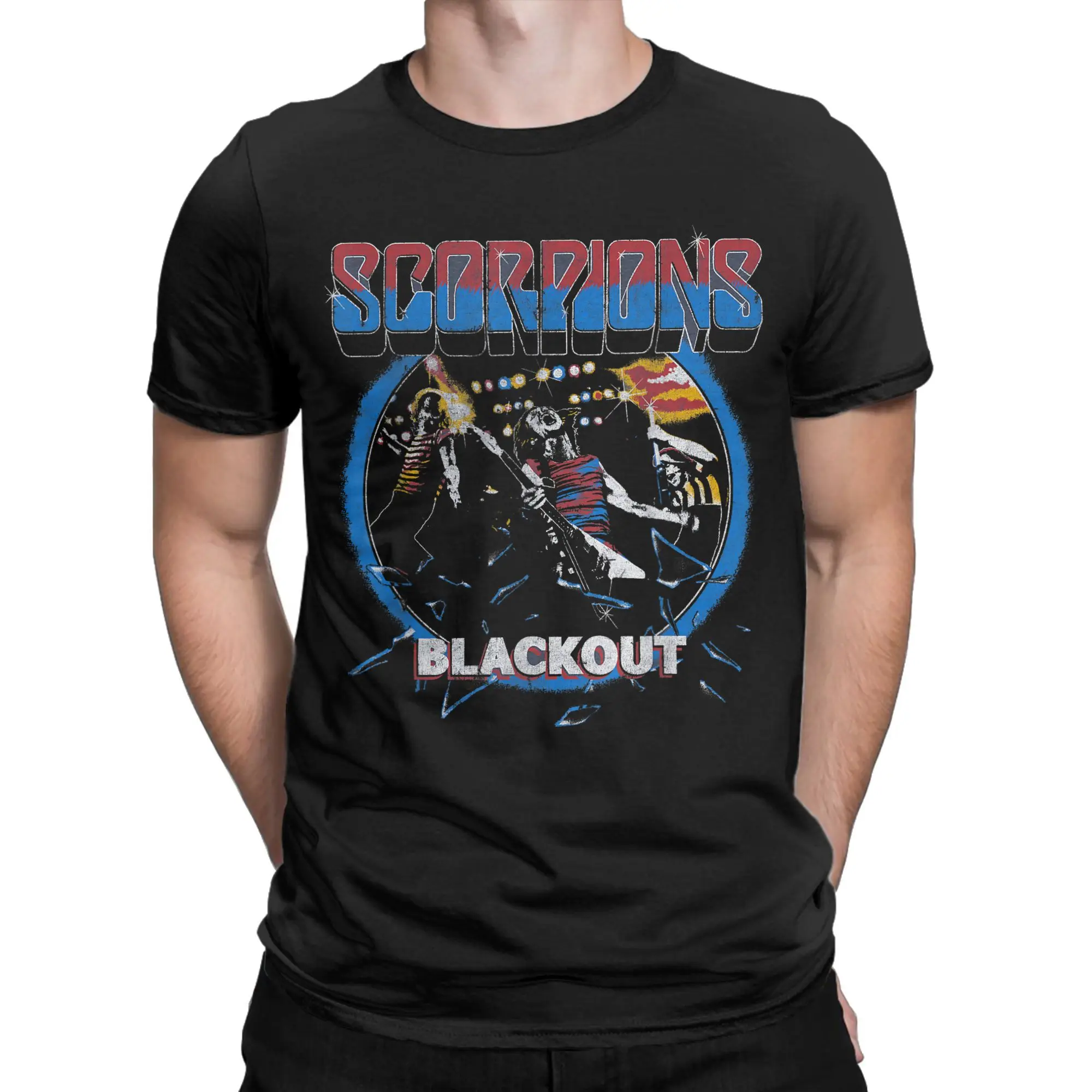Casual T Shirt Summer Scorpions Blackout Live Popular T-Shirts Scorpions Rock Band Cotton Tee Shirt for Men Short Sleeve Tees