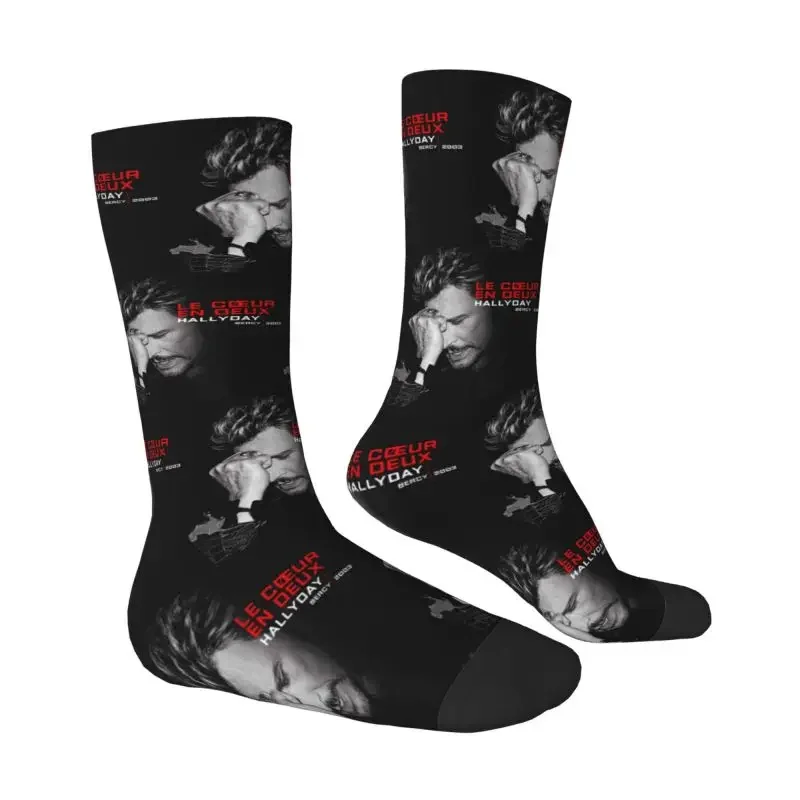 Johnny Hallyday Mens Crew Socks Unisex Funny 3D Printing France Rock Singer Dress Socks