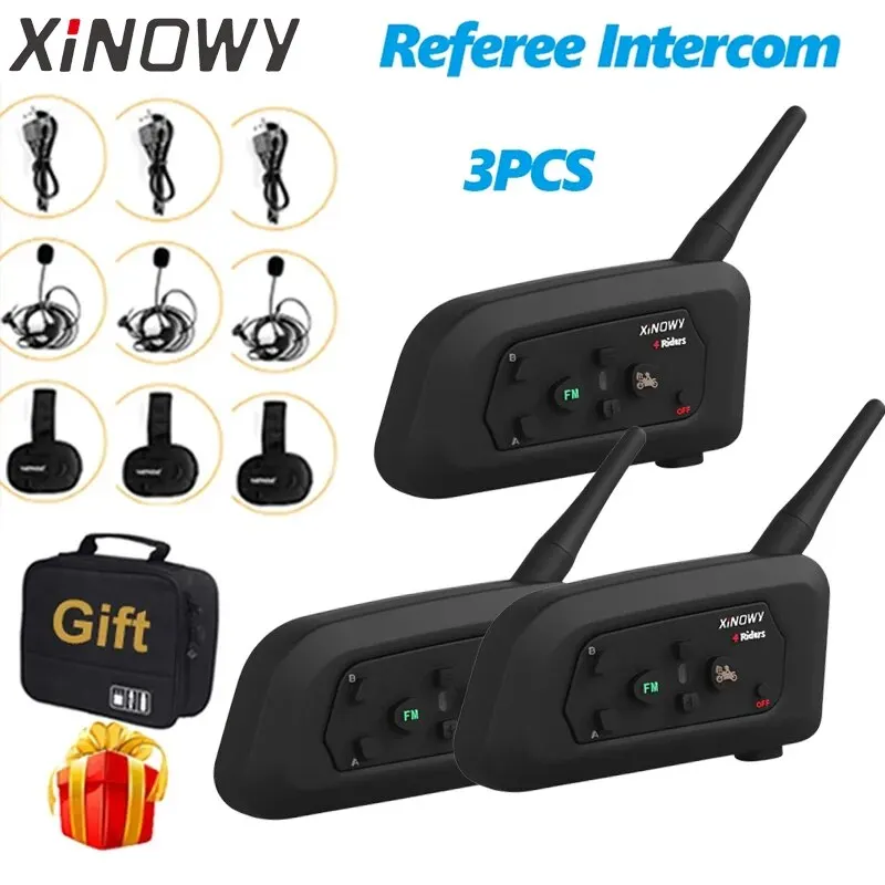 XiNOWy 3PCS V4C PRO 3 Users Football Referee Intercom Headset 1200m Full Duplex Bluetooth Headphone Soccer Conference Interphone