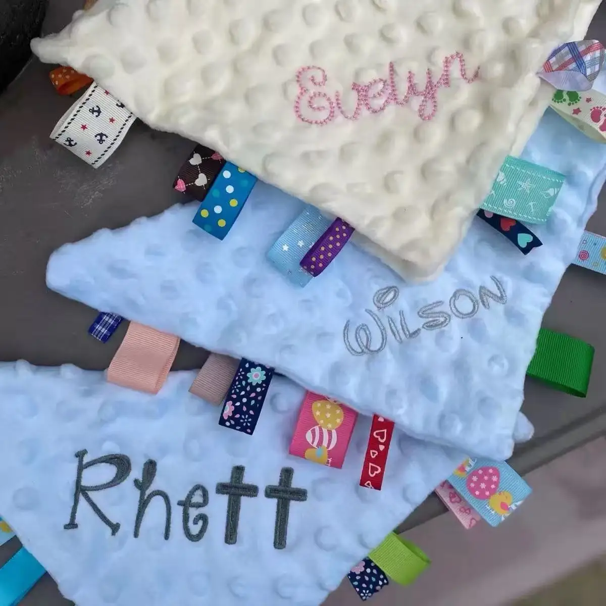 Hot Selling Handmade Custom Comfort Handkerchief,Sleeping Comfort Toy,Newborn Bean Handkerchief,Embroidered Name Christmas Gift