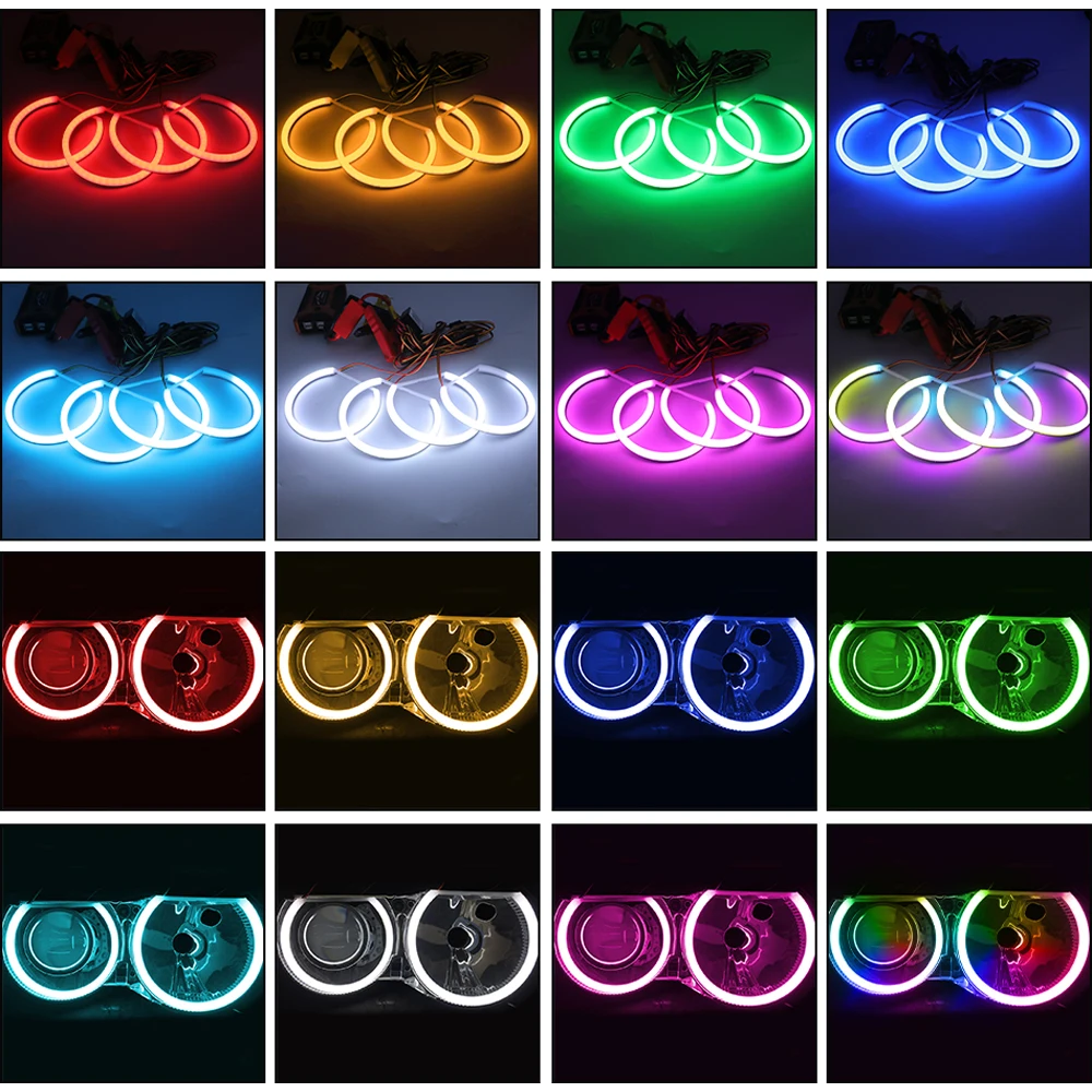 Cotton RGB Angel Eyes Halo Ring Light Multicolor DRL Daytime Running Lights APP Control with Yellow Turn Signal for E46 3 Series