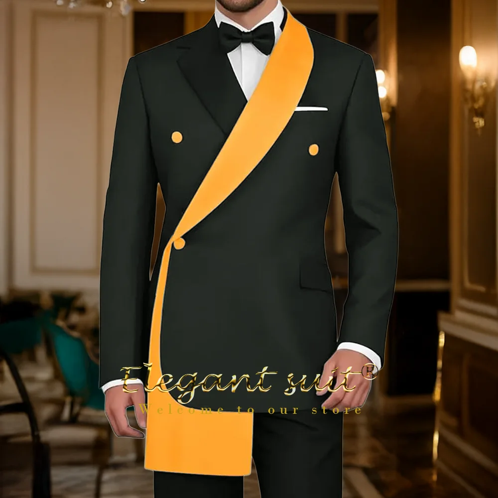 メンズのスタイリッシュなオレンジのカラーブロックスーツ、2ピーススーツ、スリムでエレガントなジャケットとスーツパンツ、パーティーやディナーに最適