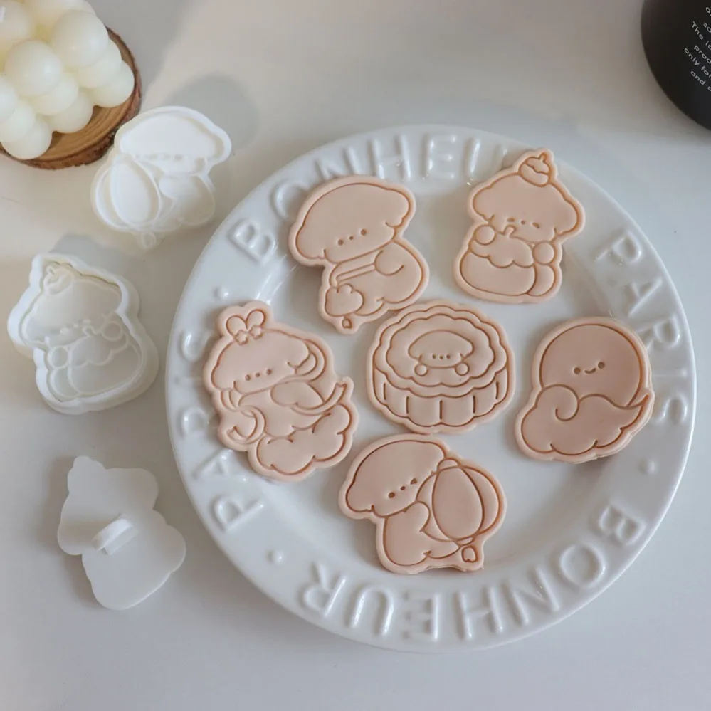 Kawaii Line Art Dog Cookie Cutter Set Biscuit Mold 3D Press Baking Tools for Autumn Festival