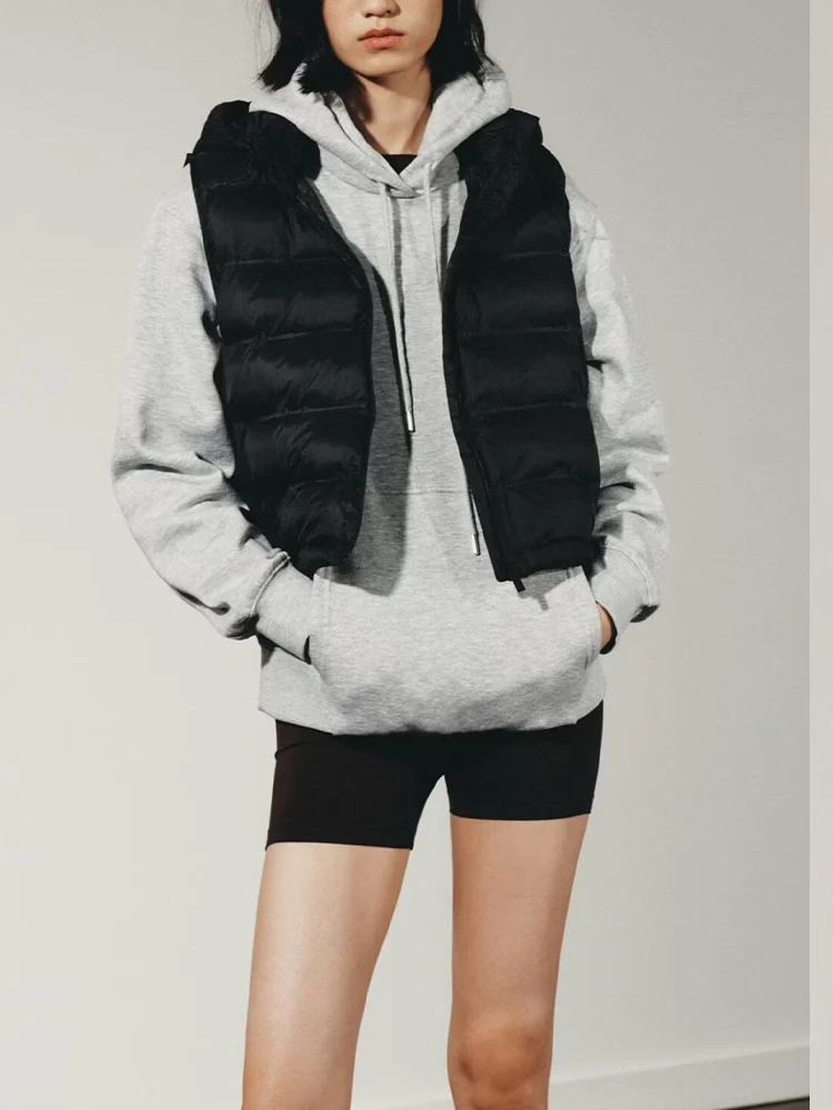 

European and American style 2025 autumn and winter new arrivals women's clothing versatile sleeveless hooded cotton vest