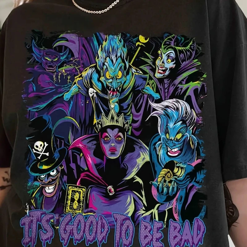 

Женская футболка из чистого хлопка в стиле ретро Disney Villain для мужчин и женщин, новая повседневная и модная уличная одежда