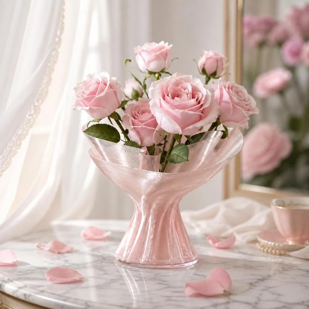 Nordic Style Flower Bouquet Vase Creative 3D Printed Desktop Ornament Modern Art Irregular Flower Display Container Gift