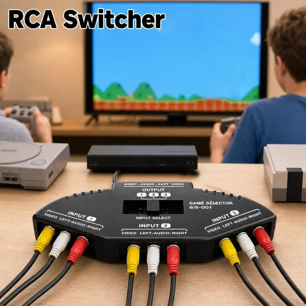 1pc 3-Way Audio Video AV RCA Black Switch Selector Box Splitter Switch W/ RCA Cable For TV X-box DVD Player Devices Switch ﻿