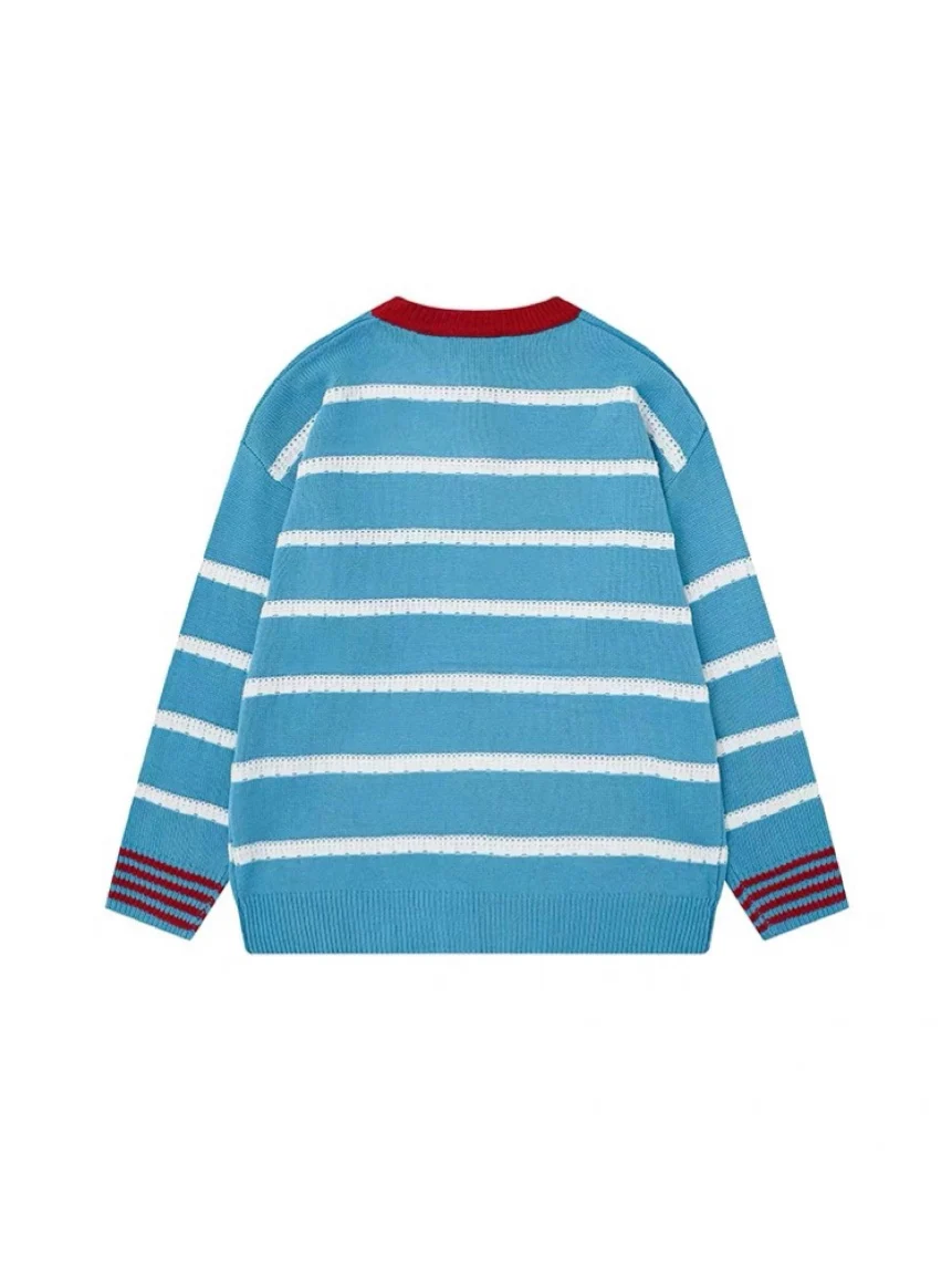 

Вязаный свитер в полоску в американском стиле ретро, свободный крой, круглый топ на голову для мужчин и женщин, осень-зима, новый универсальный Sle