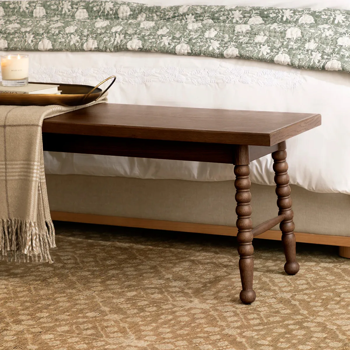 

✗x French Retro Solid Wood Bed Footstool with Medieval Style Small Apartment Leisure Bench Shoe-Changing Ottoman Dining Stool^