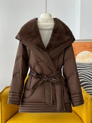 2023 Warm Winter Women Natural Real Mink Fur Collar Goose Down Jackets Thick Parkas Coat Female Outwear Puffer Jackets