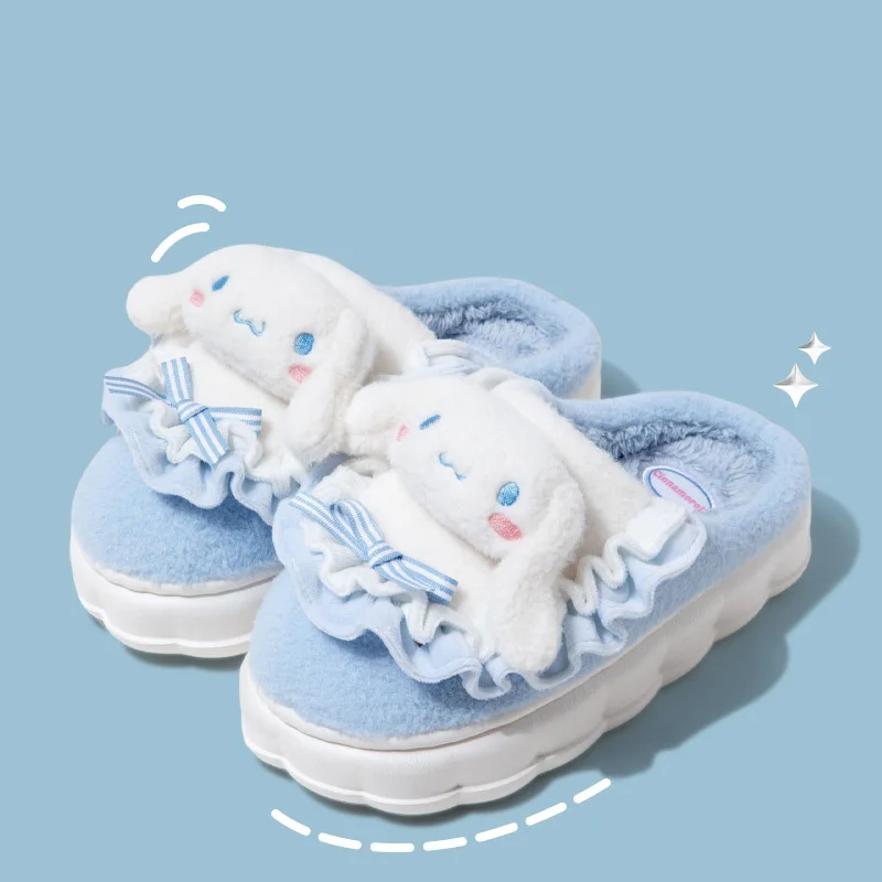 Kawaii Sanrio Hello Kitty Kuromi Mijn Melodie Cinnamoroll Vrouwen Katoenen Slippers Winter Thuis Ronde Neus Casual Platte Warme Slippers