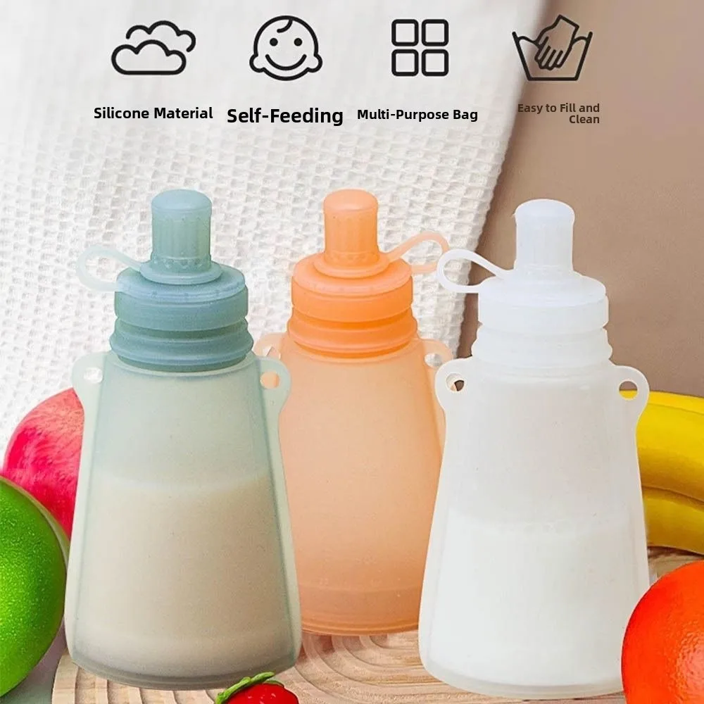 

BPA Free Silicone Baby Food Pouch Reusable Leak-proof Squeeze Milk Storage Bag Refillable Sealing Storage Baby Food Container