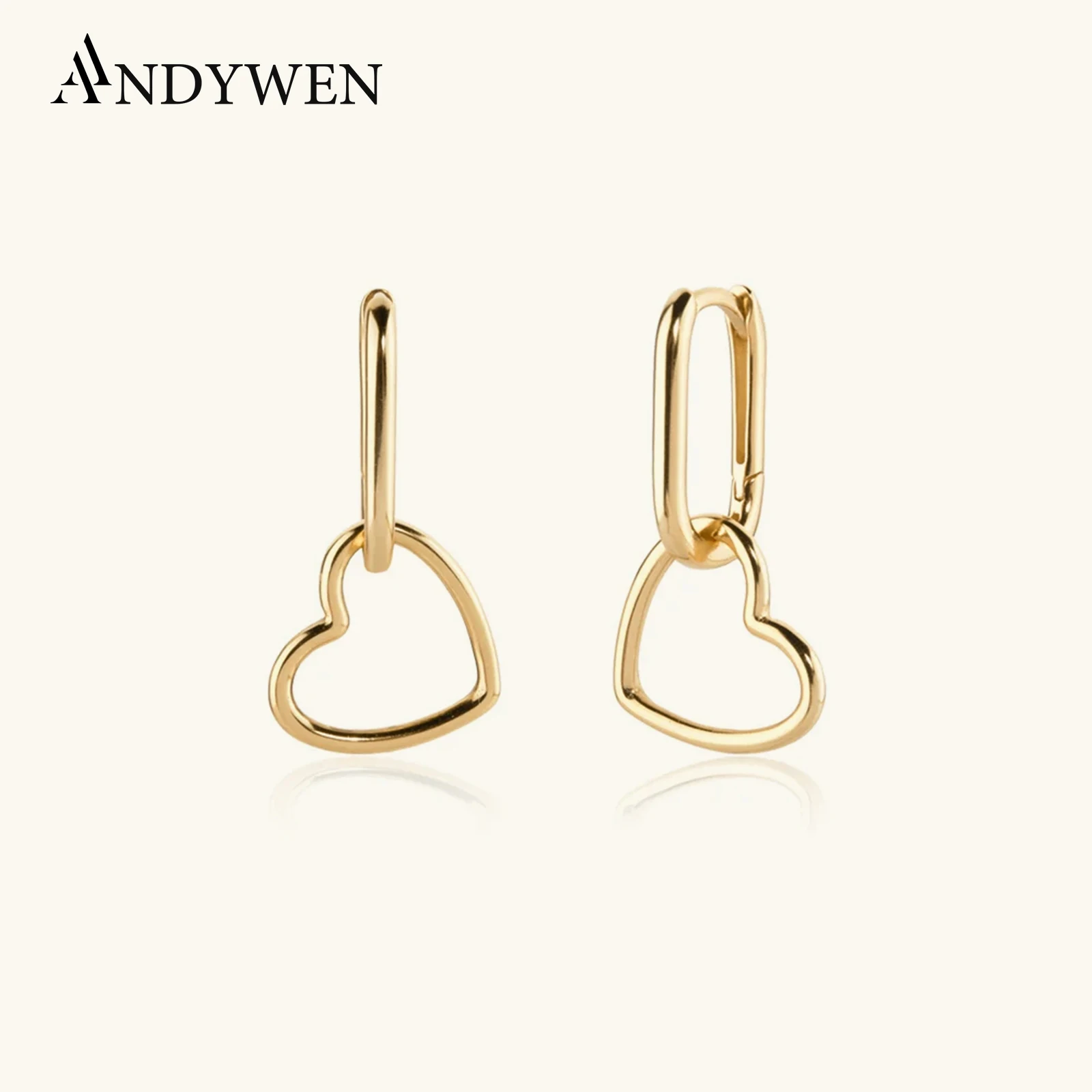 

ANDYWEN 925 Sterling Silver Plain Square Heart Hoops Heart Drop Earring Women Luxury Jewelry Fine Women Party Rock Punk Pendient