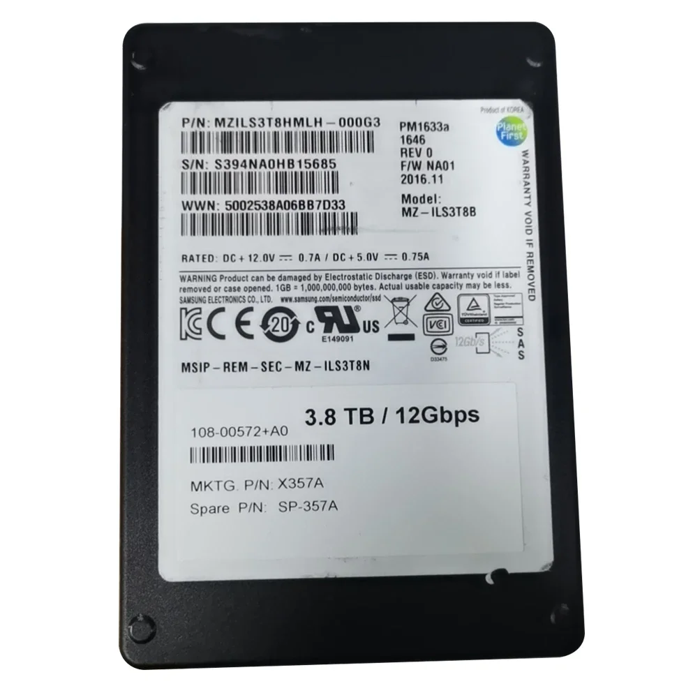 

NetApp X357A 3.8TB 12G SAS 2.5" Solid State Drive 108-00572+A0 SP-357A MZILS3T8HMLH - 000G3 MZ-ILS3T8B