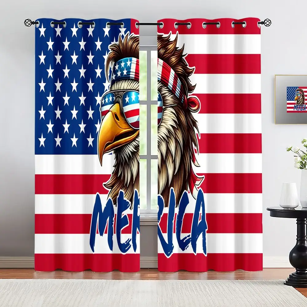 USA Eagle Flag Printed Curtains 2 Panels Light Blocking Rate 85% Darkening Decoration Curtains Patriotic Home Curtain