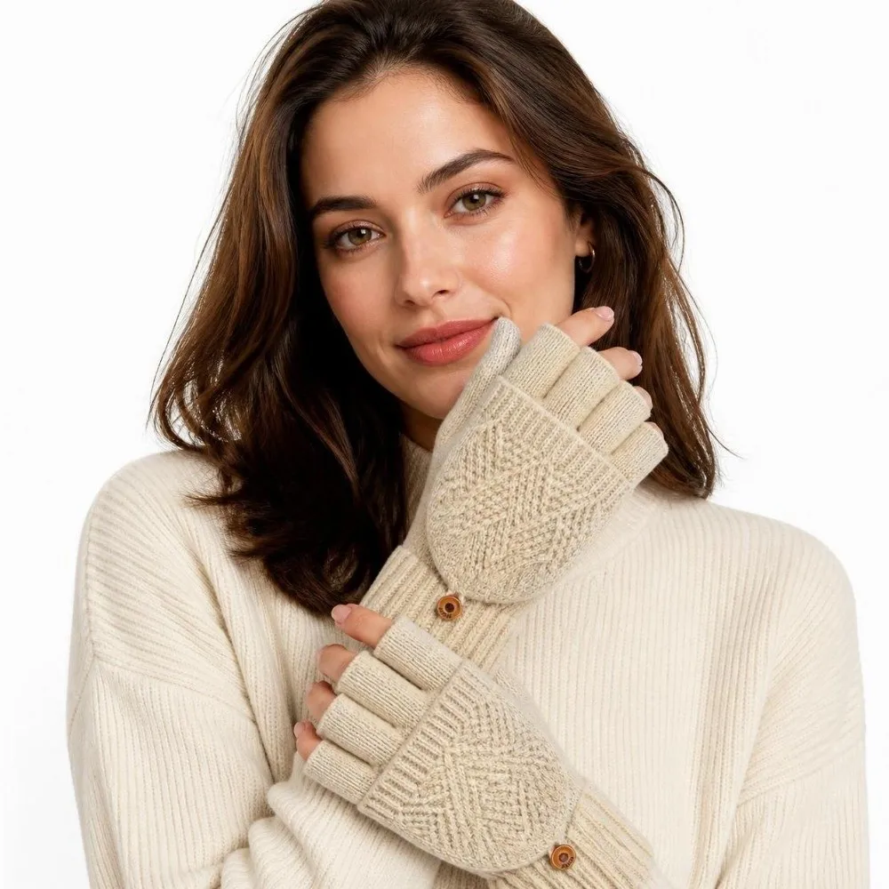 Fashion Thick Winter Knitted Gloves Keep Warm Solid Color Touchscreen Gloves Exposed Finger Mittens Winter