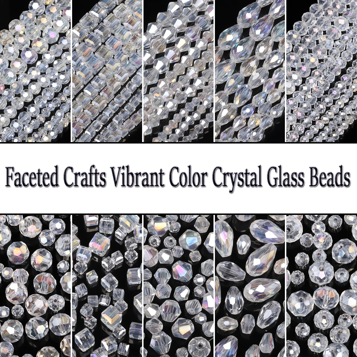 Vibrant Cyrstal Glass Beads Faceted Crafts Loose Beads Charms Cube Waterdrop Bicone Round Loose Beads for Jewelry Making 1pack