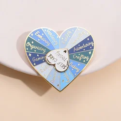 Mental Health Love Heart-Shaped Turntable Enamel Pin Lapel Self Care Today Mood Compass Heavy Metal Funny Brooch Badges Gifts