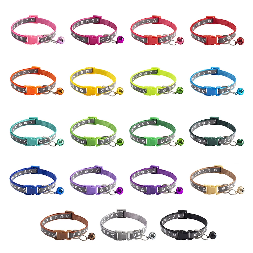 10Pcs Wholesale Reflective Dog Collar with Bell Adjustable Neck Strap Nylon Dog Cat Collars Basic Training Pet Accessoires