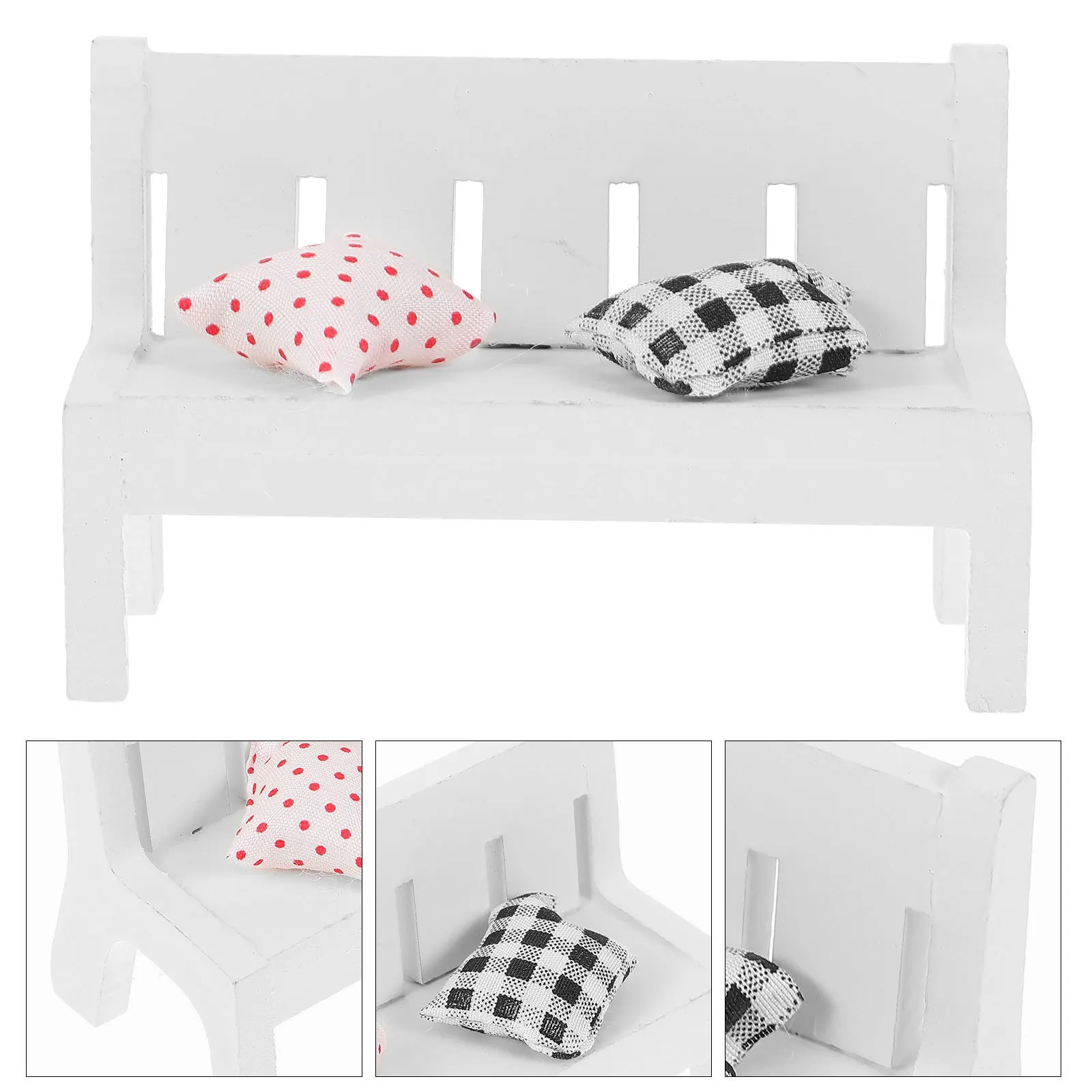 

3pcs White Wooden Mini Bench Dollhouse Decorative Garden Bench Lightweight Durable Porch Chair Miniature Furniture For Home