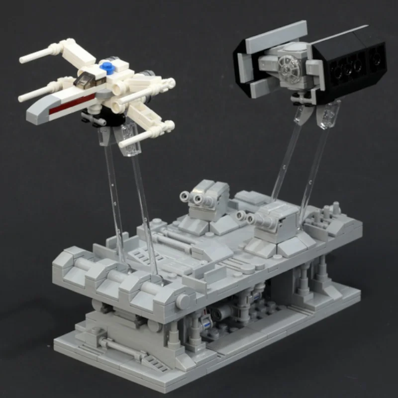 

Звездный фильм MOC, ручной запуск, космический корабль, X-Wing FiahterTlE, бомбардировщик, траншеи, запуск, гонки, DlY, строительные блоки, игрушки для детей, подарок