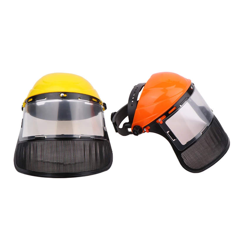 Casco de seguridad con máscara protectora de malla de cara completa para jardín, recortador de césped, desbrozadora, protección forestal, mejorado