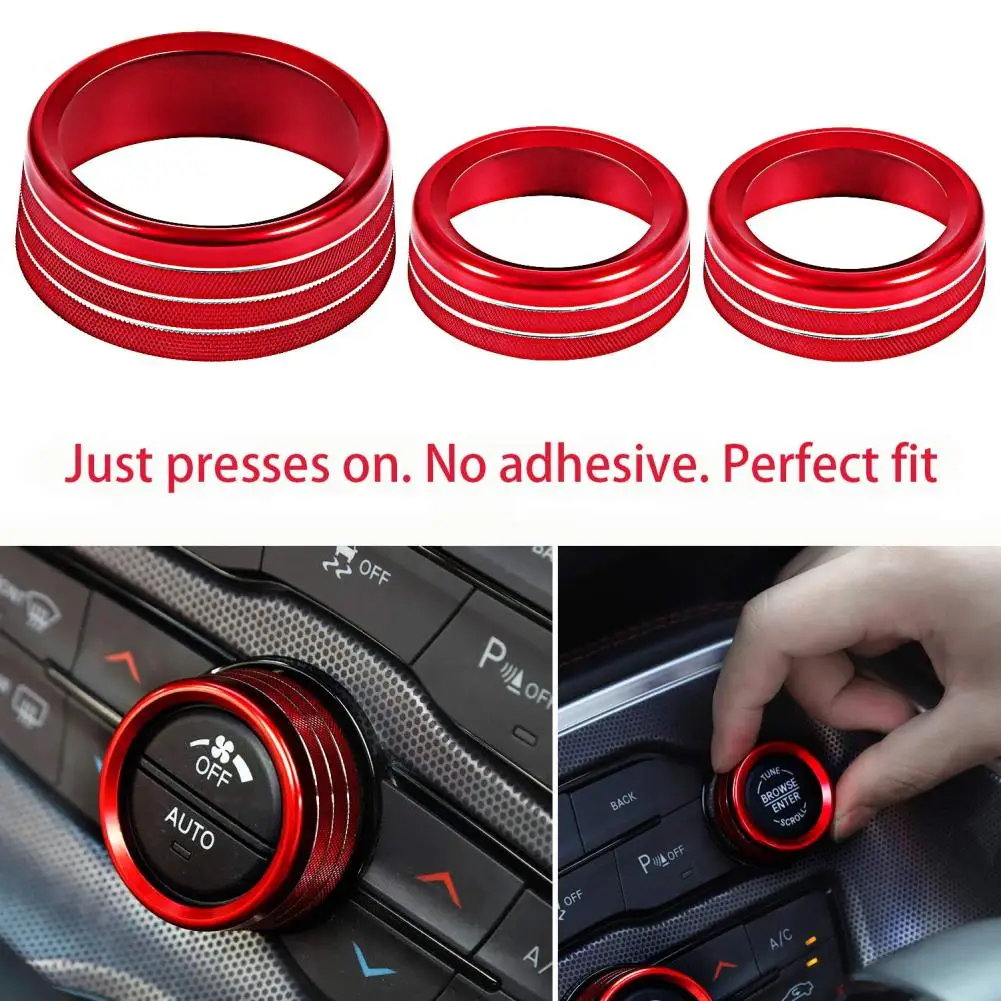 3 Pcs/set Decor Trim Rings Set Air Conditioning Audio Knob Aluminum Alloy Decorative Ring For 15-20 Challenger
